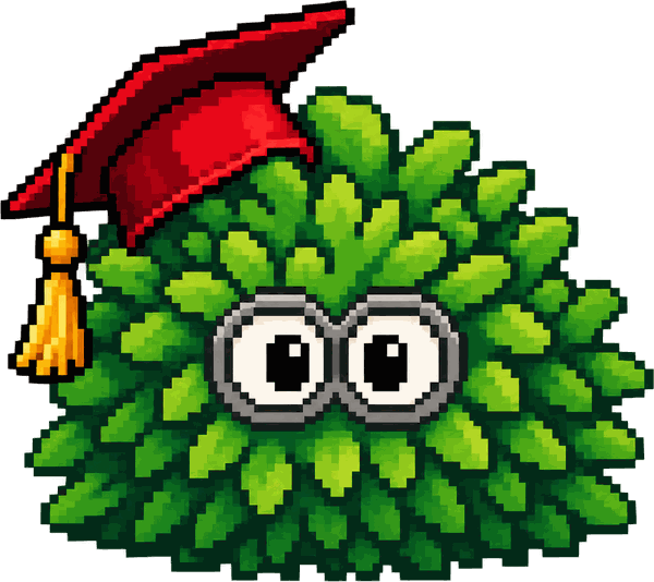 Bushy, a bush wearing a graduation cap